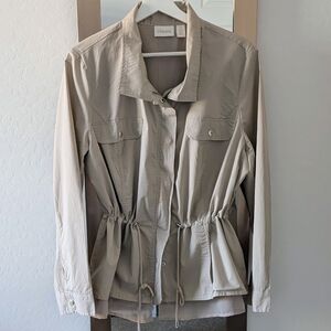 Chicos Lightweight Zip Front Khaki Utility Jacket SZ L ( Chicos SZ 2)
